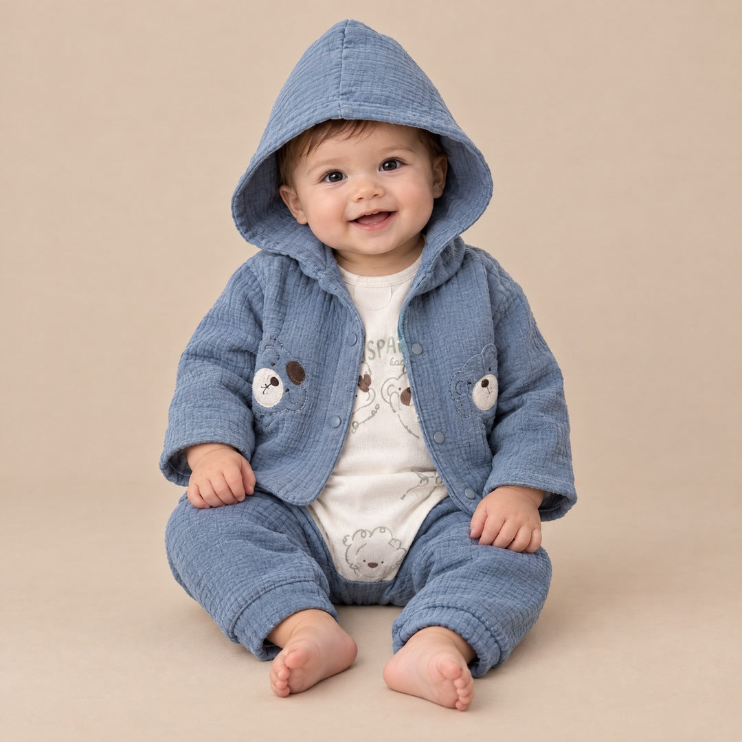 Jaknica sa medom, bodi i donji deo za bebe – Plava