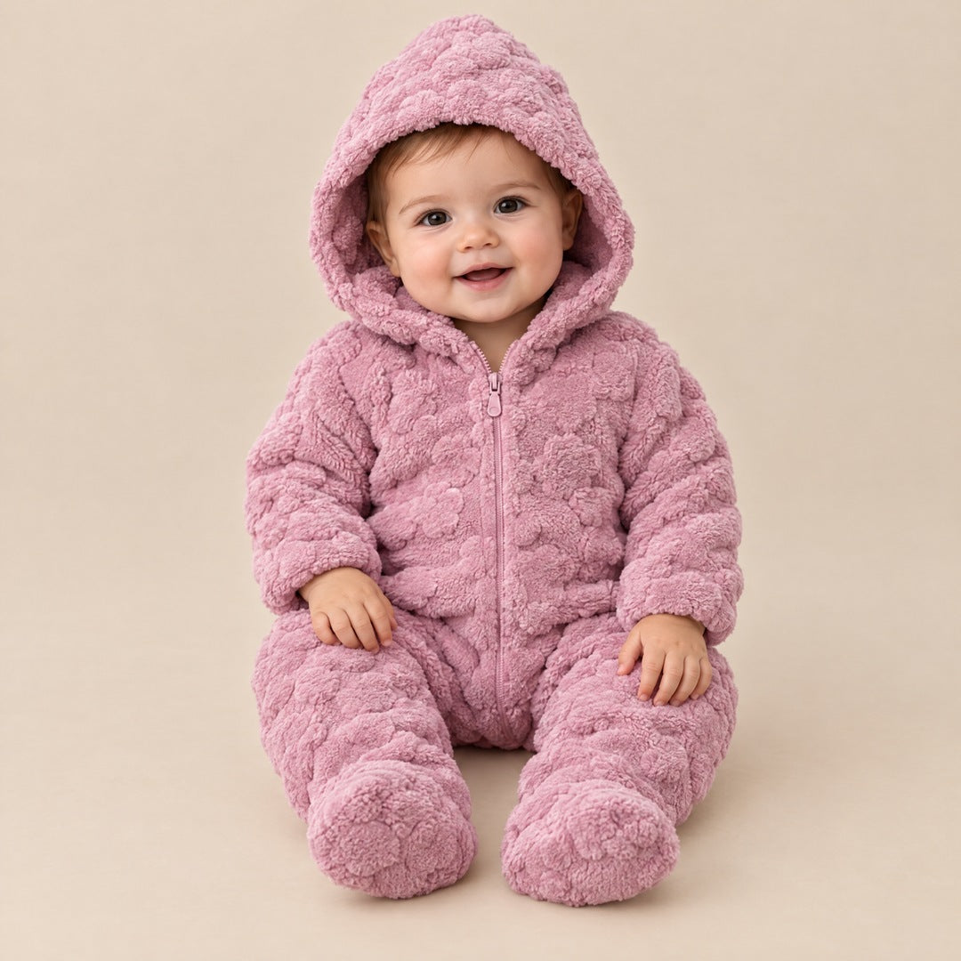 Plišani kombinezon sa srcima za bebe – Starinsko roze