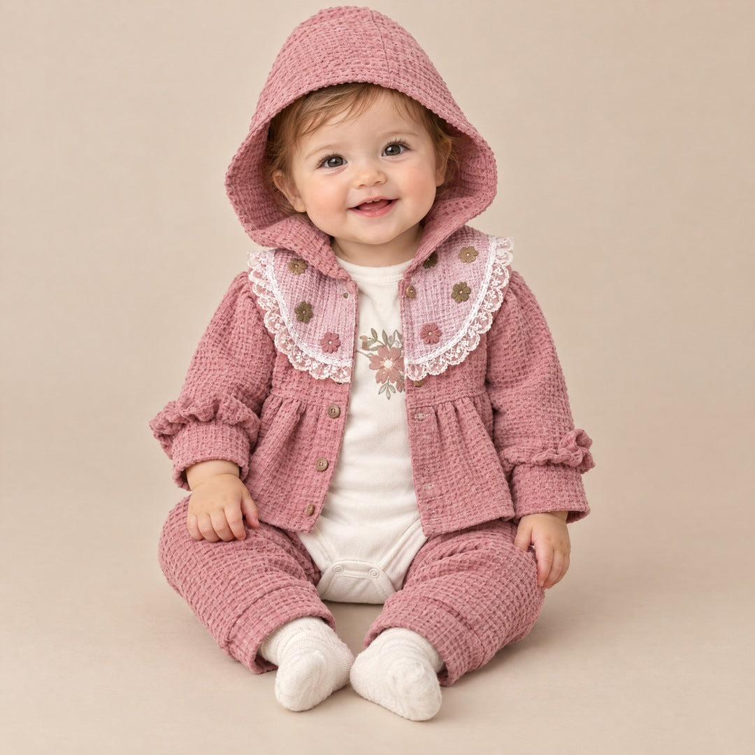 Jaknica sa čipkom, bodi i donji deo za bebe devojčice – Starinsko roze