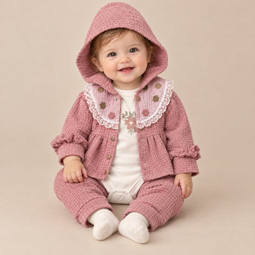 Jaknica sa čipkom, bodi i donji deo za bebe devojčice – Starinsko roze