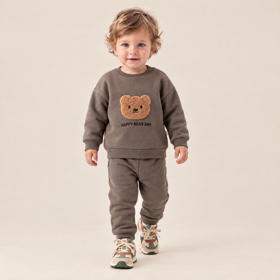 Duks sa vezenim medvedićem i donji deo za bebe – Taupe