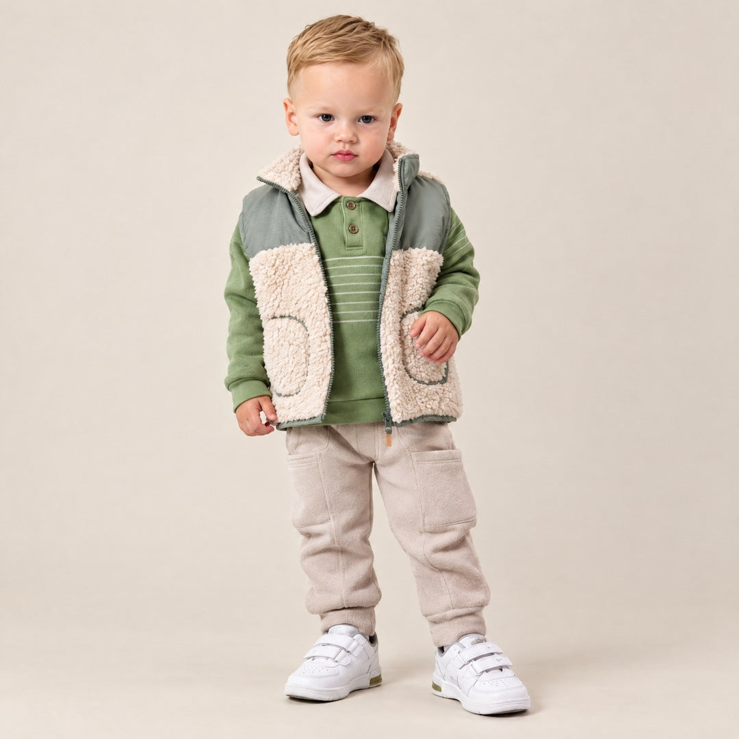 Plišani prsluk, polo majica i pantalone za bebe – Zelena