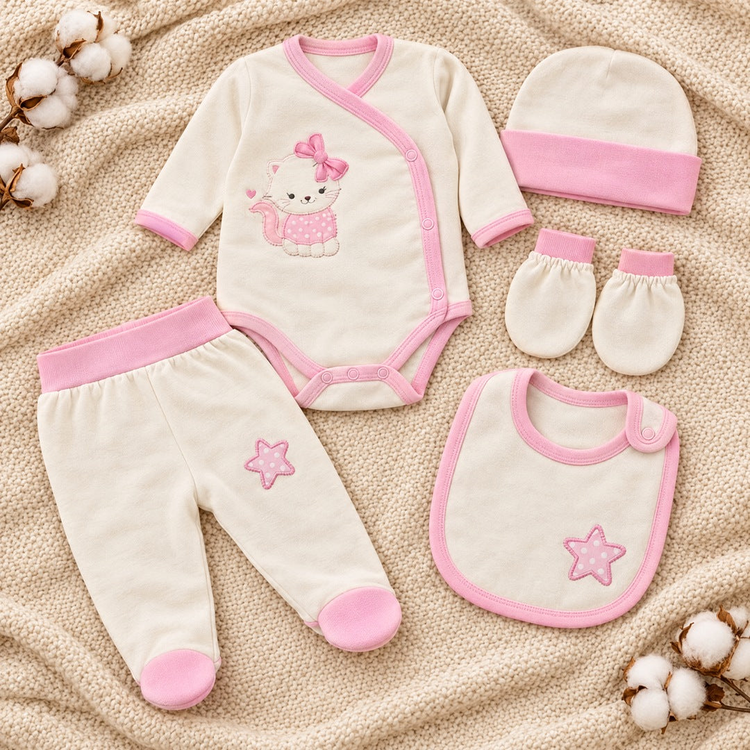 Set za novorođenče od 5 delova Mače i kit – Roze