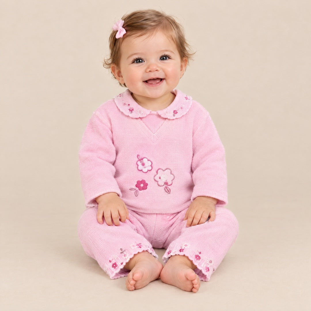 Majica sa cvetićima i pantalone za bebe – Roze