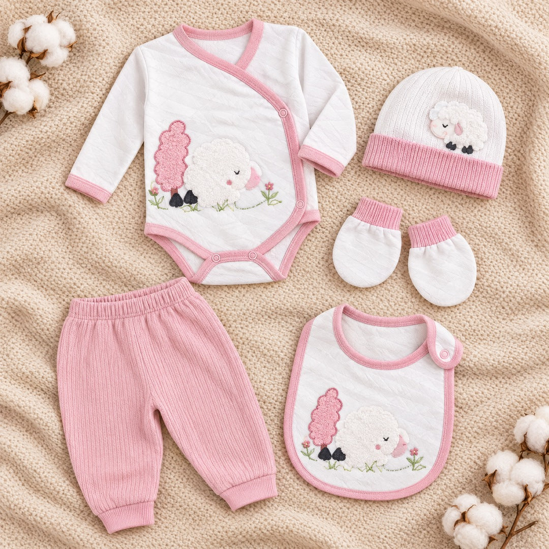 Set za novorođenče od 5 delova Ovčica – Roze