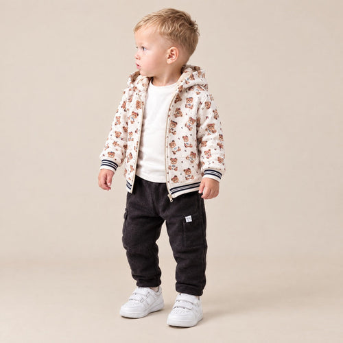 Jaknica sa printom medvedića, majica i pantalone za bebe – Crna