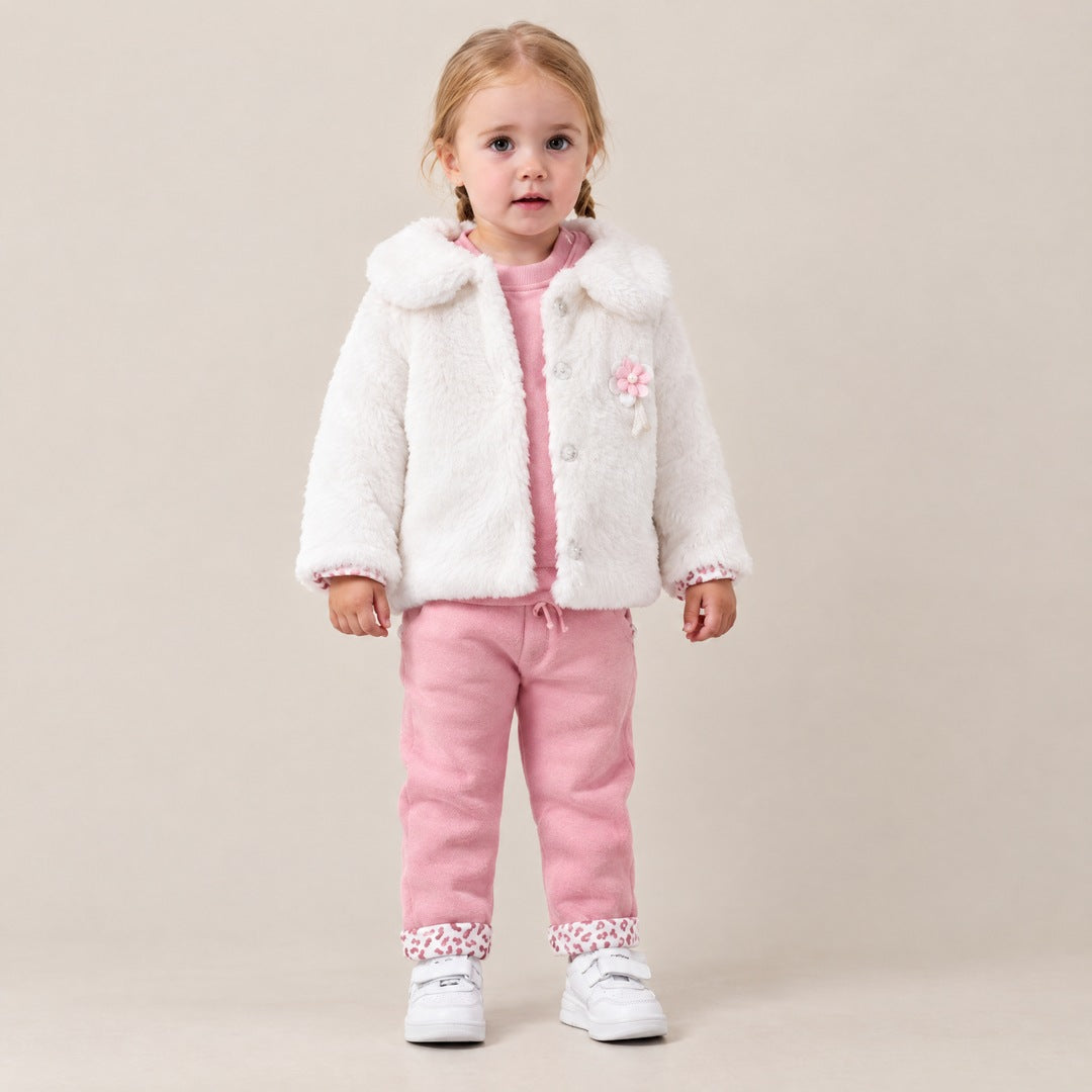 Krzneni komplet sa jaknicom za bebe devojčice – Roze